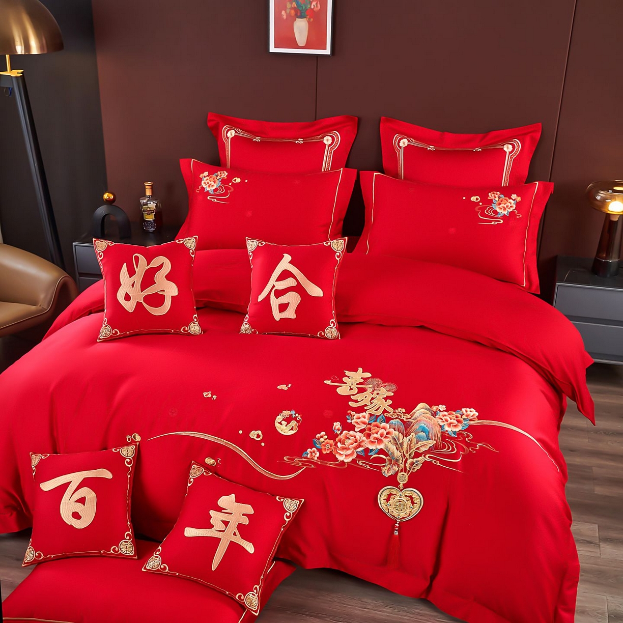 91家纺网 家纺一手货源 找家纺 （总）皇潮婚庆馆 2025新款A类布款全棉刺绣婚庆四件套系列