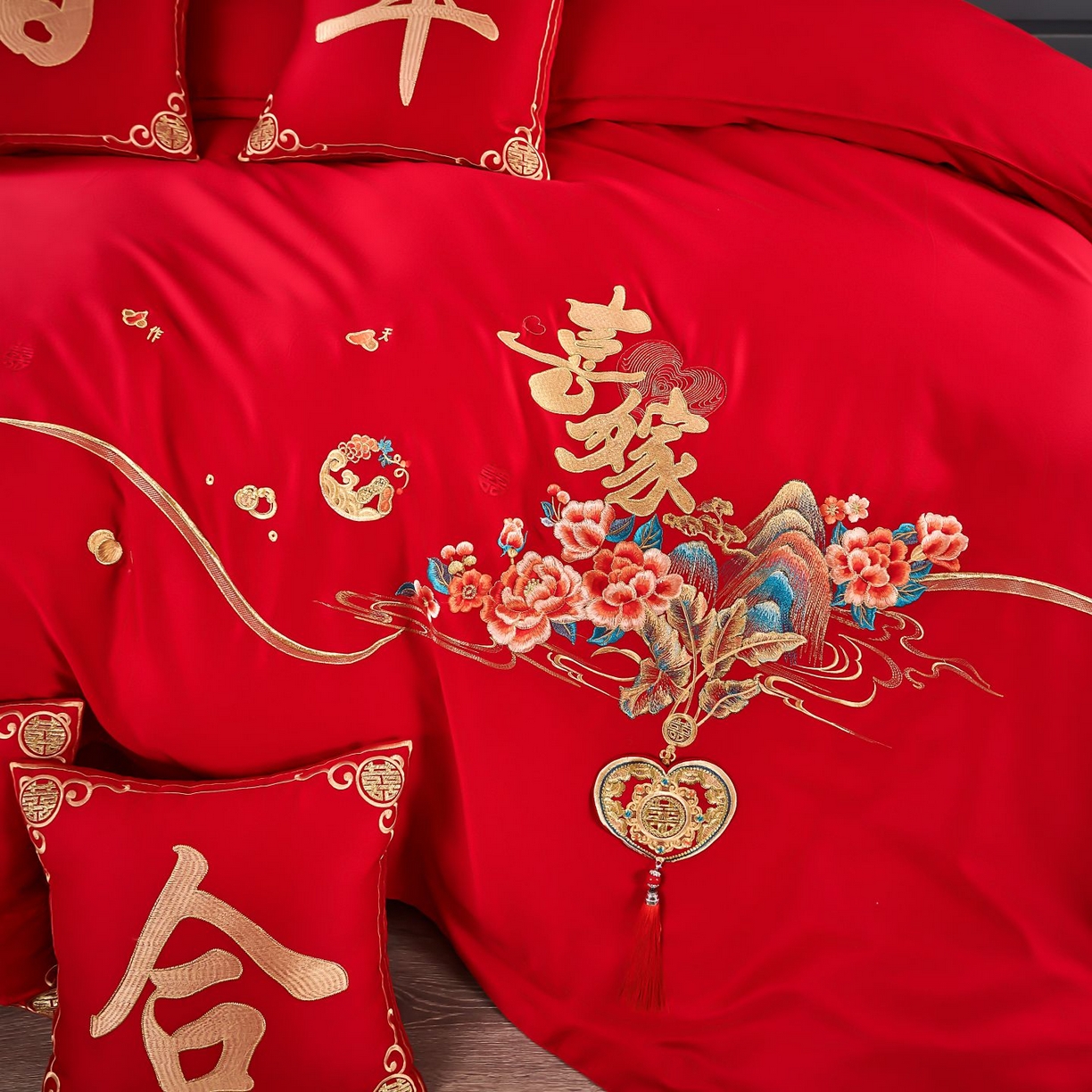 91家纺网 家纺一手货源 找家纺 （总）皇潮婚庆馆 2025新款A类布款全棉刺绣婚庆四件套系列