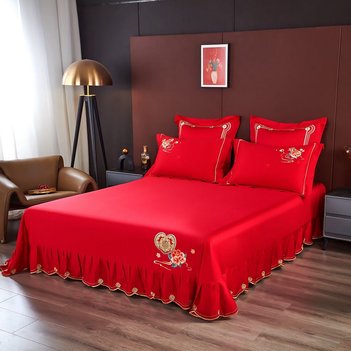 91家纺网 家纺一手货源 找家纺 （总）皇潮婚庆馆 2025新款A类布款全棉刺绣婚庆四件套系列