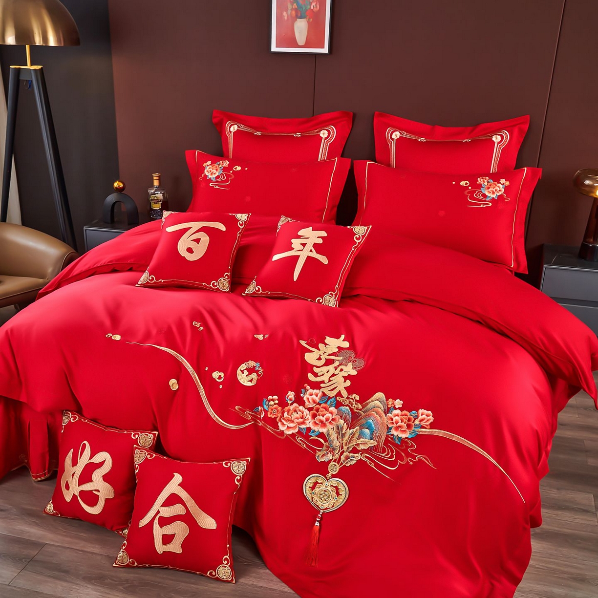 91家纺网 家纺一手货源 找家纺 （总）皇潮婚庆馆 2025新款A类布款全棉刺绣婚庆四件套系列