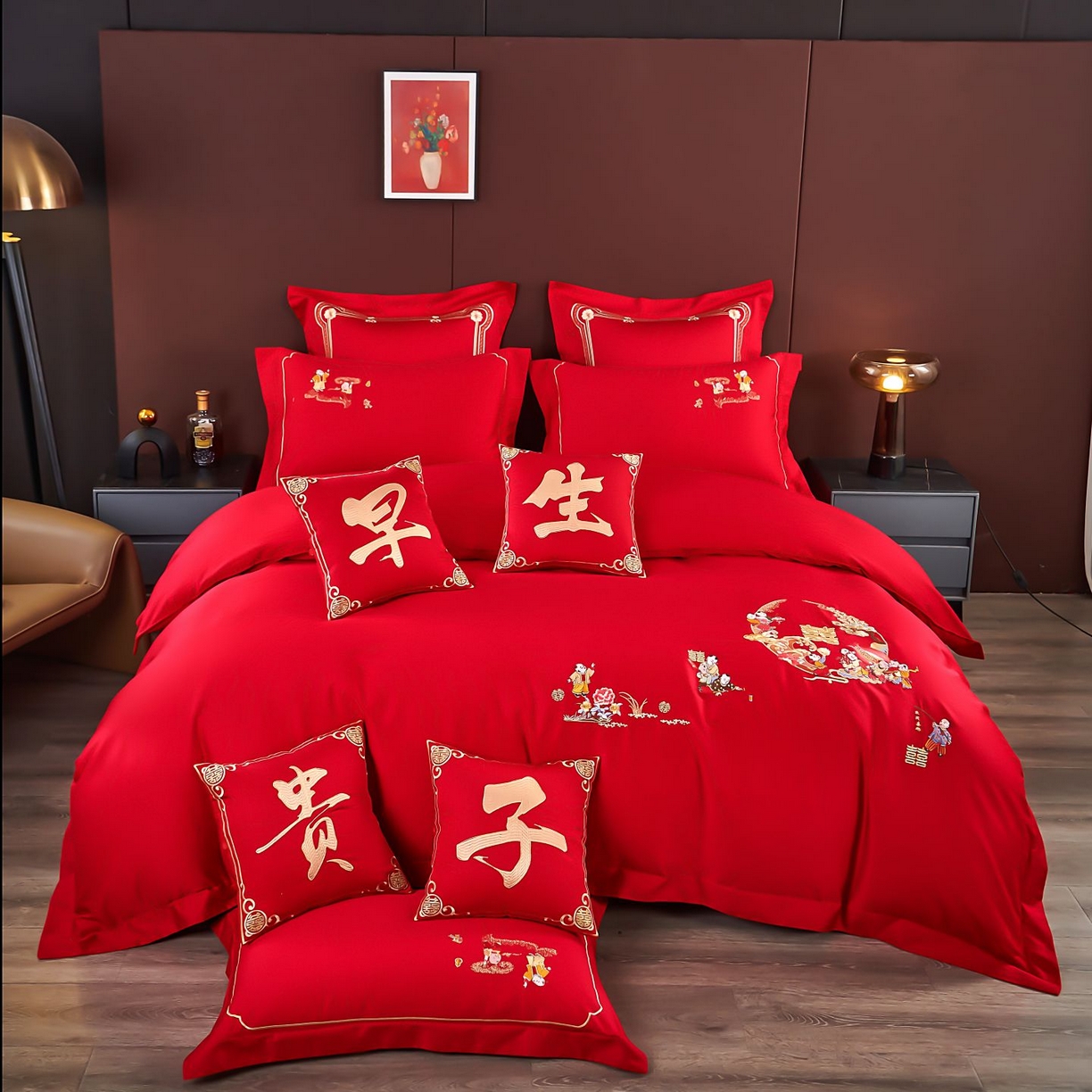 91家纺网 家纺一手货源 找家纺 （总）皇潮婚庆馆 2025新款A类布款全棉刺绣婚庆四件套系列