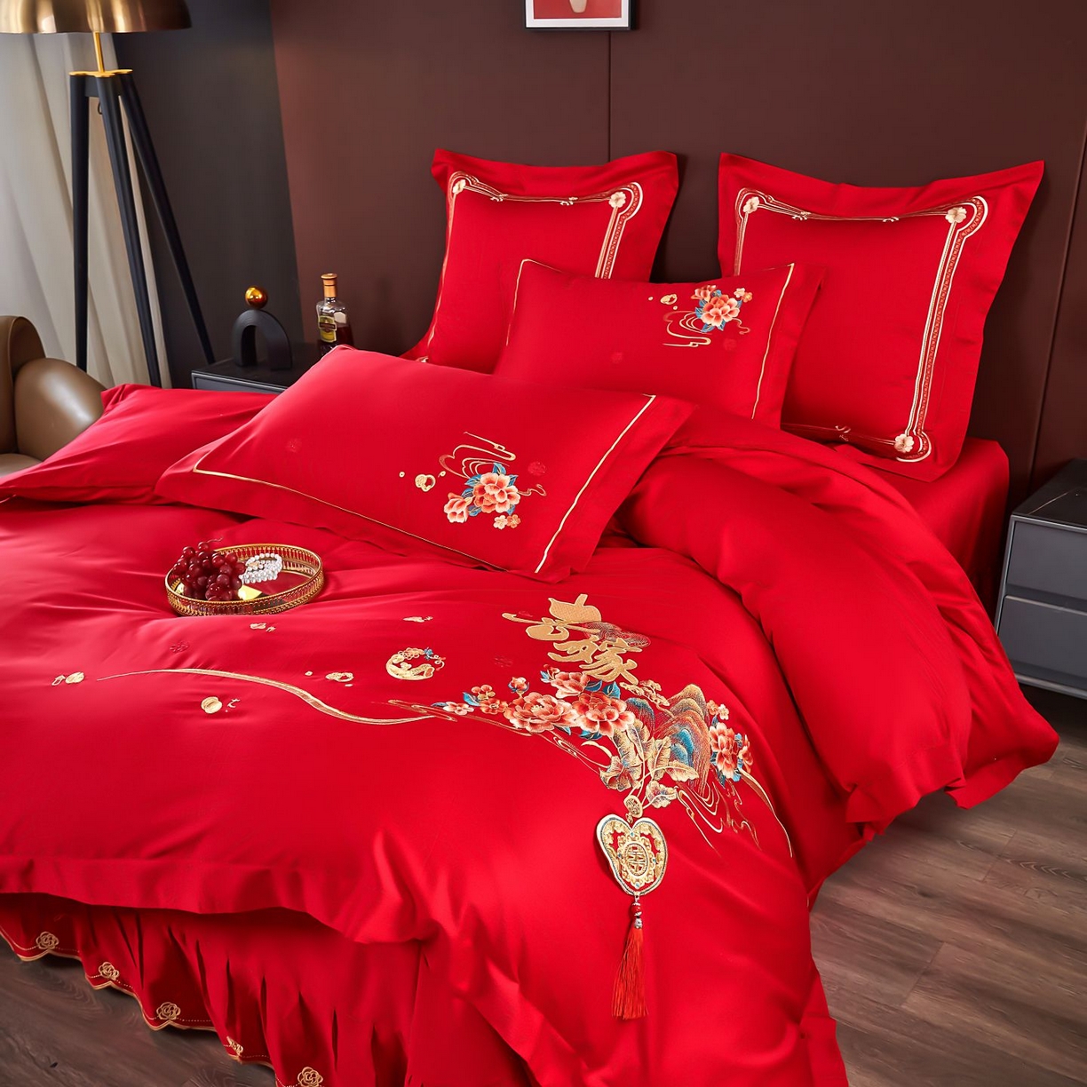 91家纺网 家纺一手货源 找家纺 （总）皇潮婚庆馆 2025新款A类布款全棉刺绣婚庆四件套系列