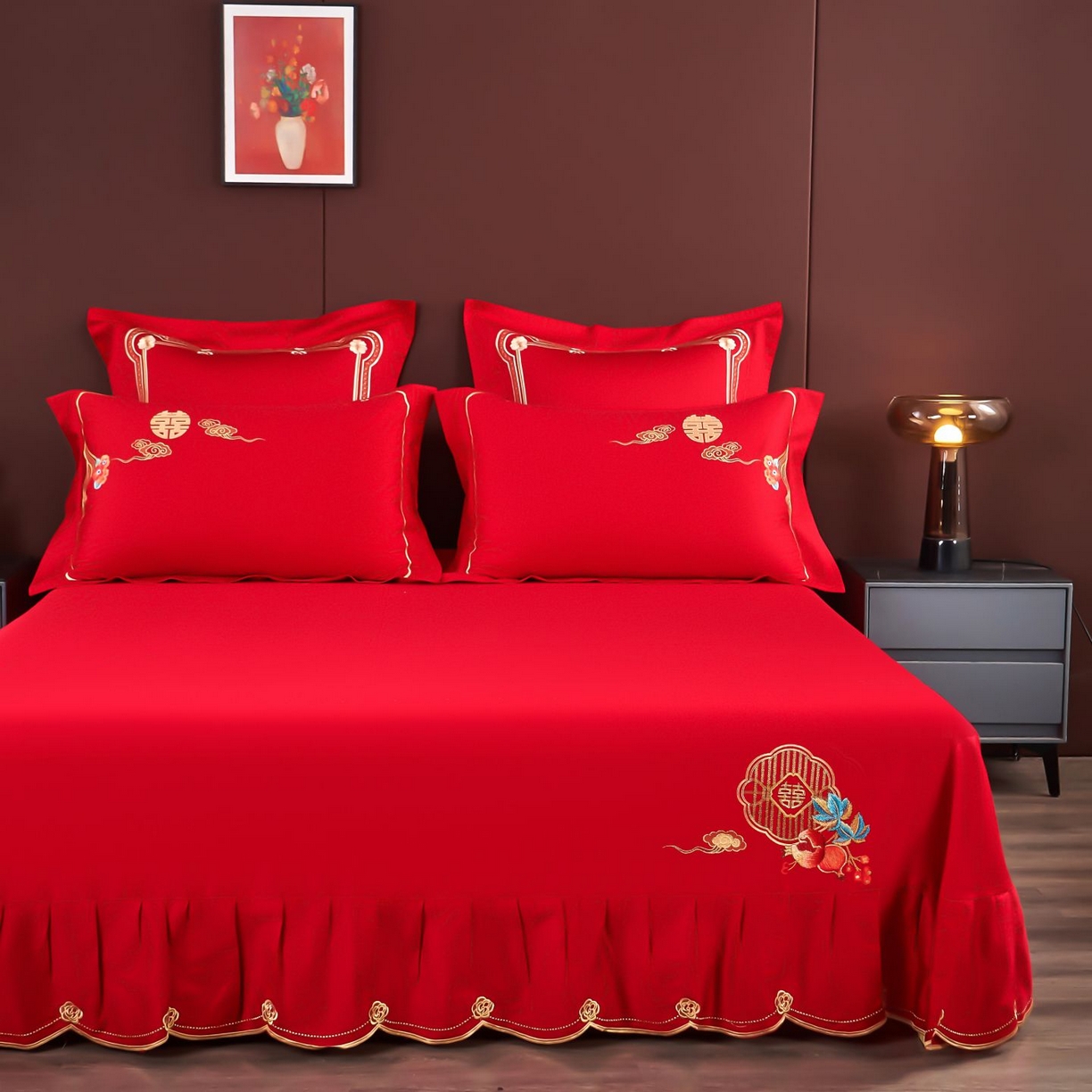 91家纺网 家纺一手货源 找家纺 皇潮婚庆馆 2025新款A类布款全棉刺绣婚庆四件套系列 龙悦凤鸣