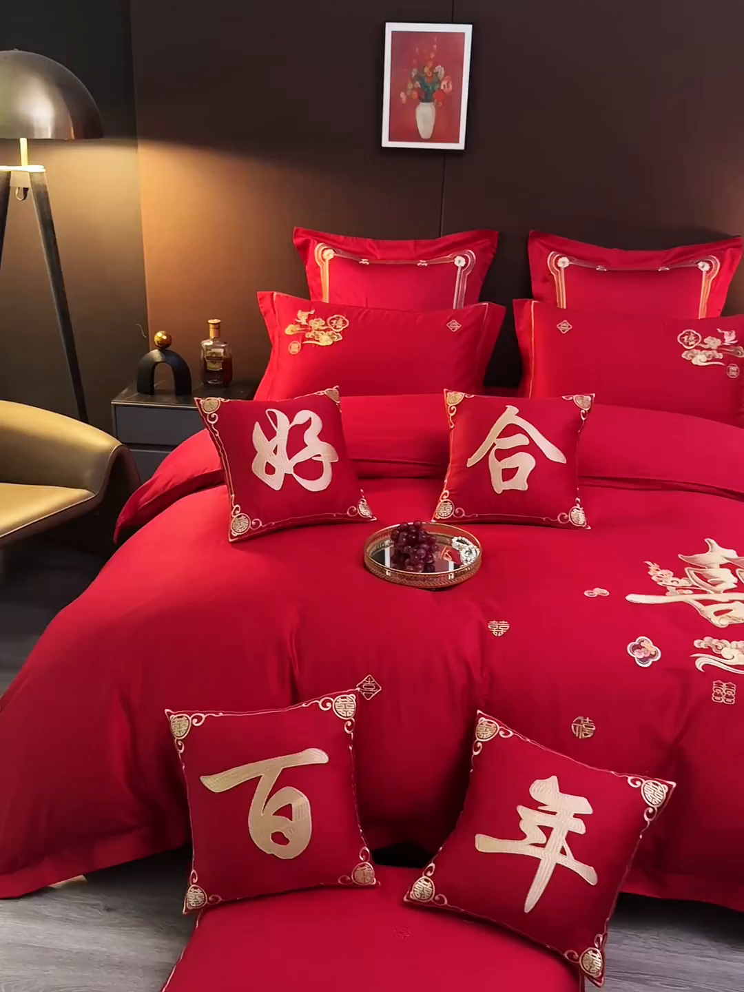 91家纺网 家纺一手货源 找家纺 皇潮婚庆馆 2025新款A类布款全棉刺绣婚庆四件套系列 喜迎鸿运