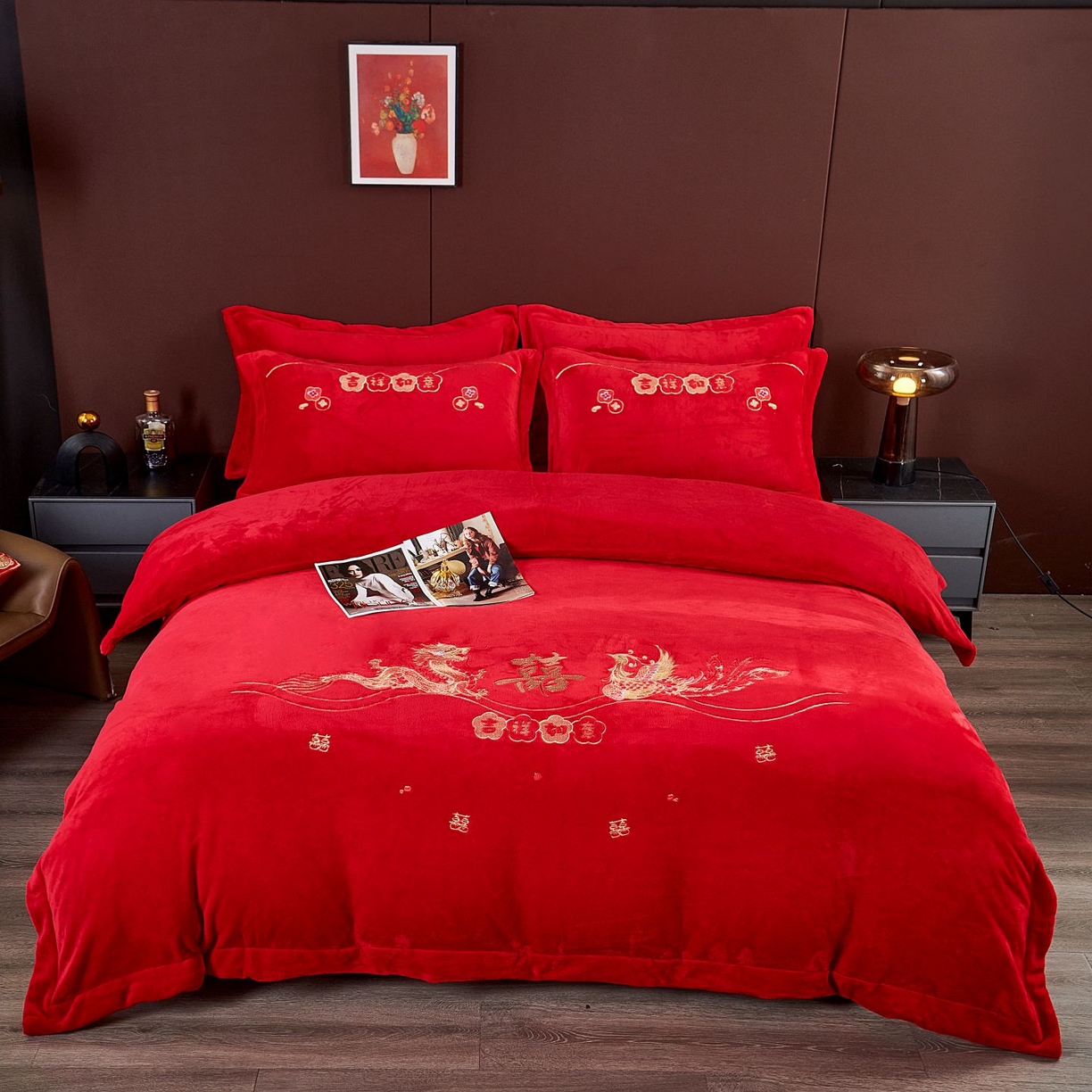 （总）皇潮婚庆馆 2025新款婚庆牛奶绒刺绣床裙四件套系列