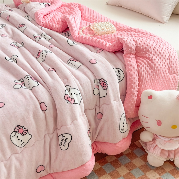 91家纺网 家纺一手货源 找家纺 默忆 2025新款牛奶绒豆豆被被子被芯 比耶kt猫