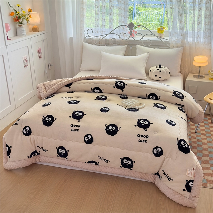 91家纺网 家纺一手货源 找家纺 默忆 2025新款牛奶绒豆豆被被子被芯 小煤球