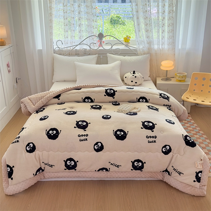 91家纺网 家纺一手货源 找家纺 默忆 2025新款牛奶绒豆豆被被子被芯 小煤球