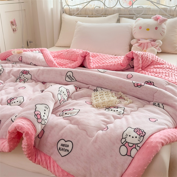 91家纺网 家纺一手货源 找家纺 默忆 2025新款牛奶绒豆豆被被子被芯 比耶kt猫