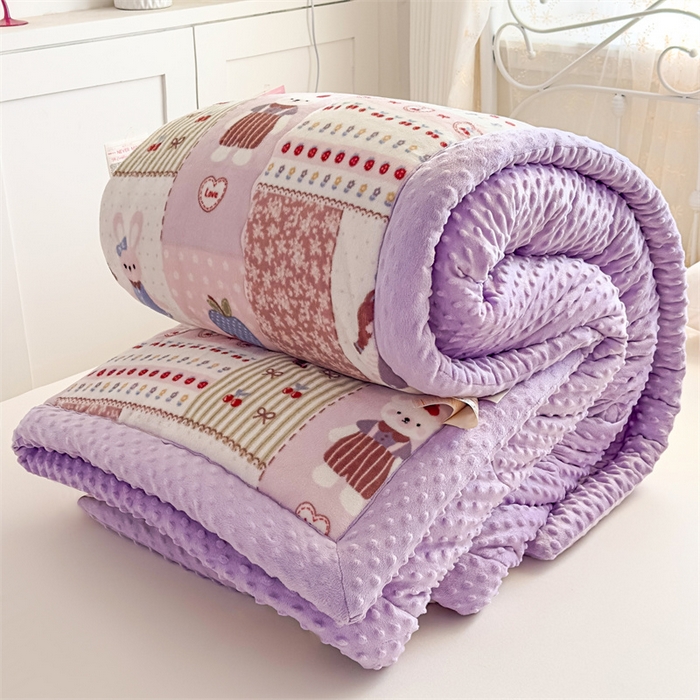 91家纺网 家纺一手货源 找家纺 默忆 2025新款牛奶绒豆豆被被子被芯 紫色日记