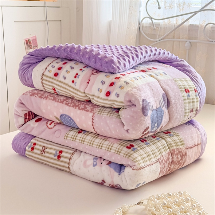 91家纺网 家纺一手货源 找家纺 默忆 2025新款牛奶绒豆豆被被子被芯 紫色日记