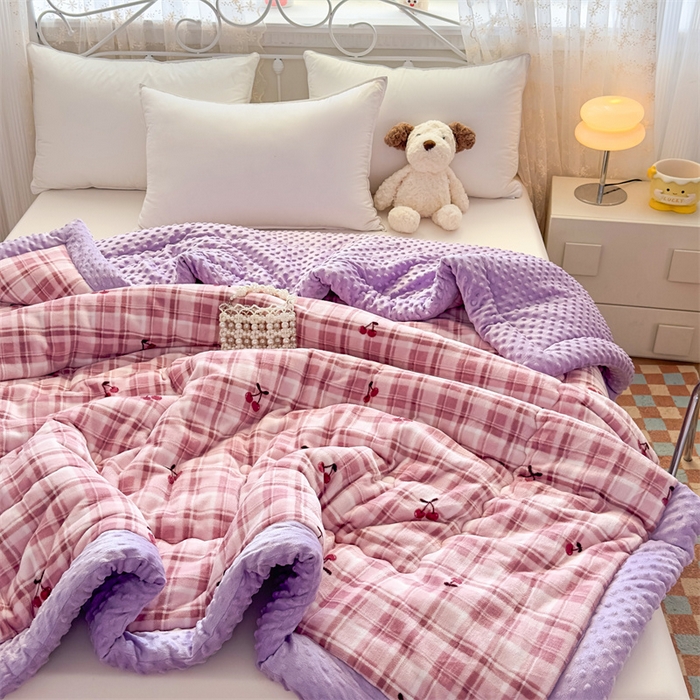 91家纺网 家纺一手货源 找家纺 默忆 2025新款牛奶绒豆豆被被子被芯 樱桃