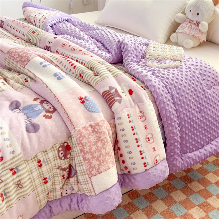 91家纺网 家纺一手货源 找家纺 默忆 2025新款牛奶绒豆豆被被子被芯 紫色日记