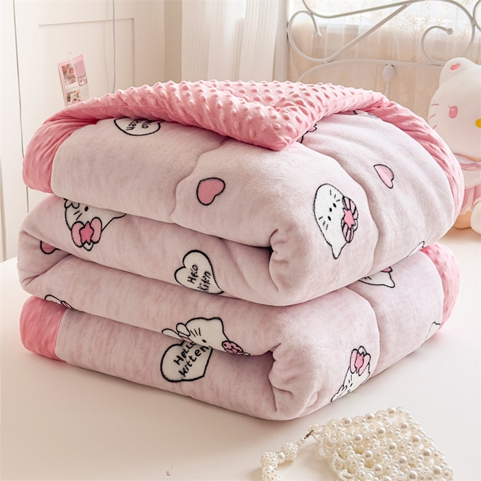 91家纺网 家纺一手货源 找家纺 默忆 2025新款牛奶绒豆豆被被子被芯 比耶kt猫