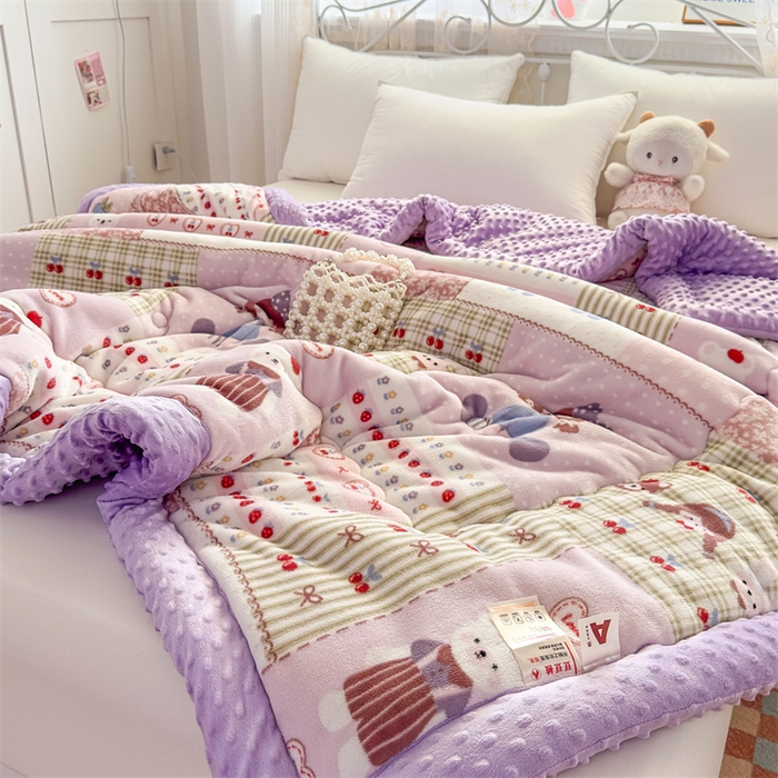 91家纺网 家纺一手货源 找家纺 默忆 2025新款牛奶绒豆豆被被子被芯 紫色日记