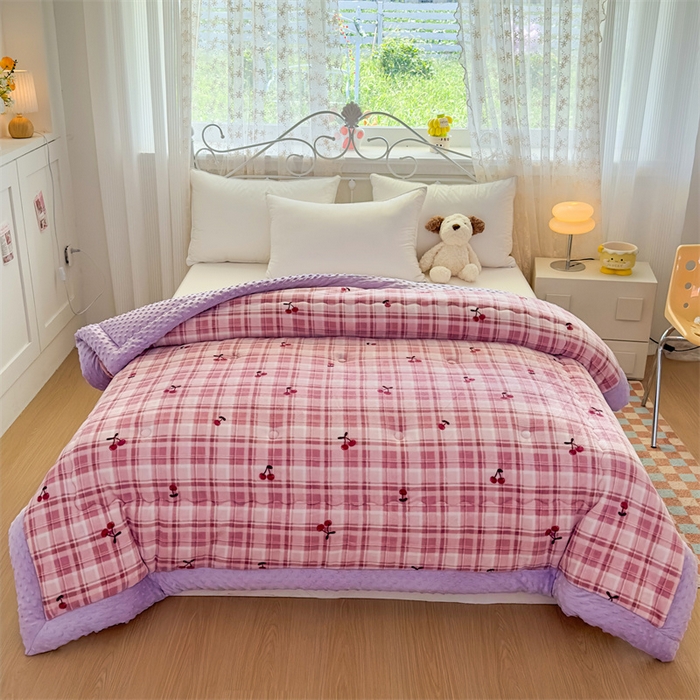 91家纺网 家纺一手货源 找家纺 默忆 2025新款牛奶绒豆豆被被子被芯 樱桃