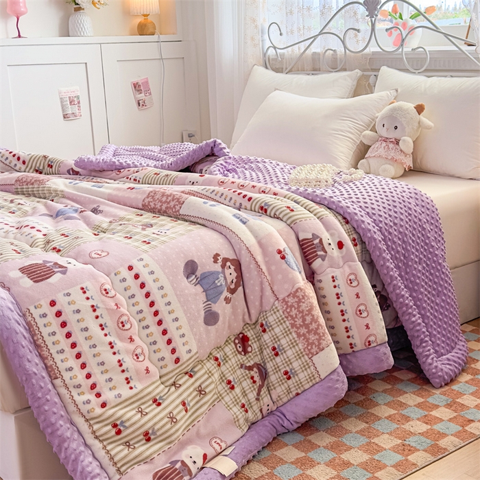 91家纺网 家纺一手货源 找家纺 默忆 2025新款牛奶绒豆豆被被子被芯 紫色日记