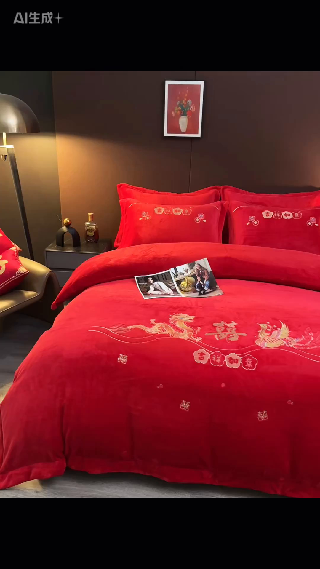 91家纺网 家纺一手货源 找家纺 （总）皇潮婚庆馆 2025新款婚庆牛奶绒刺绣床裙四件套系列