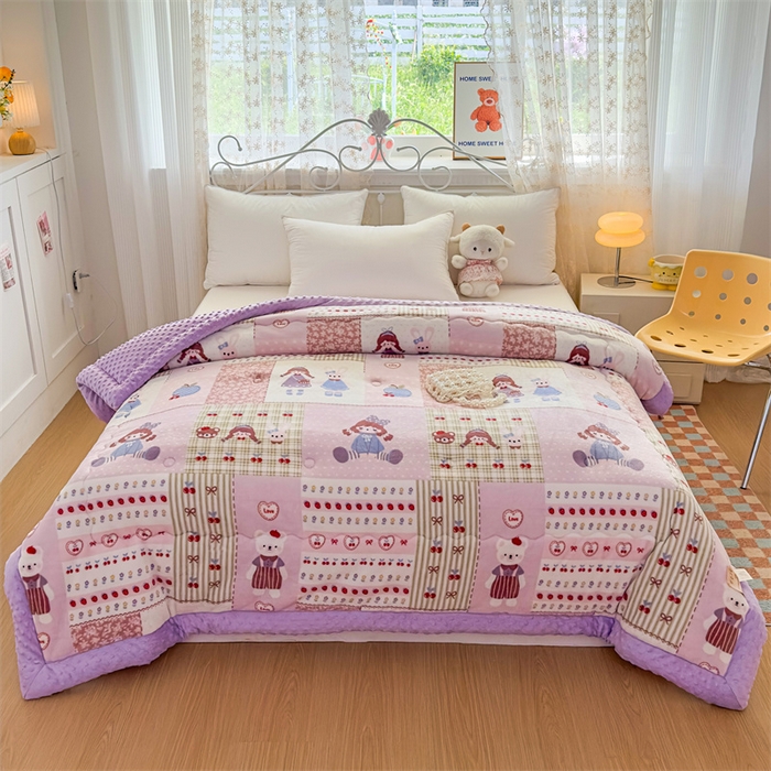 91家纺网 家纺一手货源 找家纺 默忆 2025新款牛奶绒豆豆被被子被芯 紫色日记