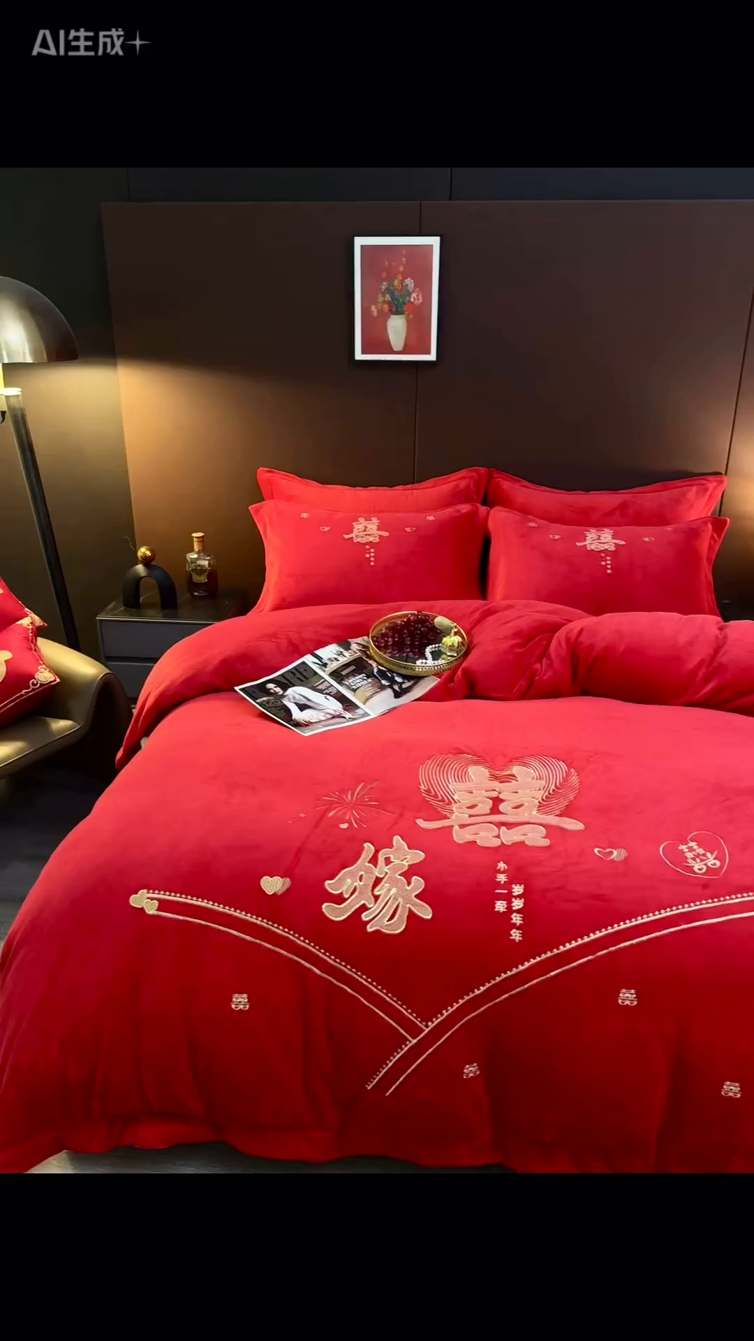 91家纺网 家纺一手货源 找家纺 皇潮婚庆馆 2025新款婚庆牛奶绒刺绣床裙四件套系列 喜嫁