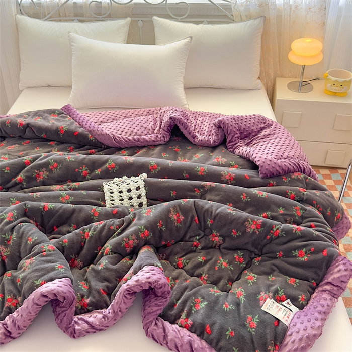 91家纺网 家纺一手货源 找家纺 默忆 2025新款牛奶绒豆豆被被子被芯 玫瑰