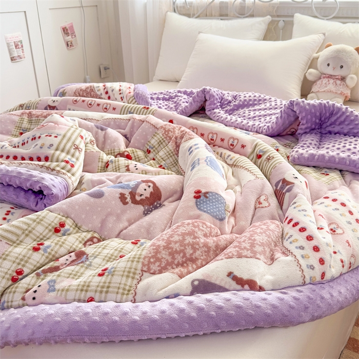 91家纺网 家纺一手货源 找家纺 默忆 2025新款牛奶绒豆豆被被子被芯 紫色日记