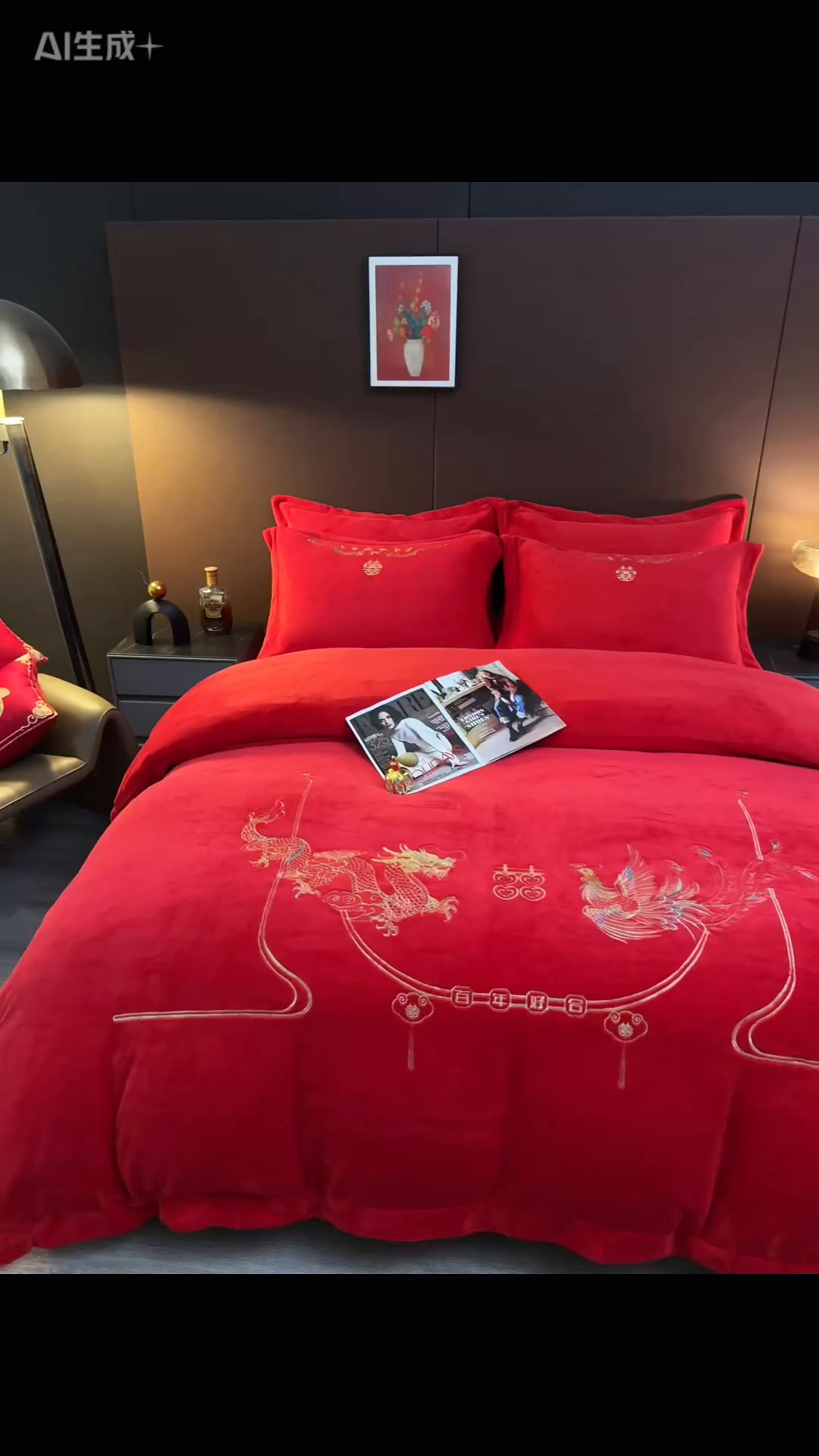 91家纺网 家纺一手货源 找家纺 皇潮婚庆馆 2025新款婚庆牛奶绒刺绣床裙四件套系列 龙华凤贵