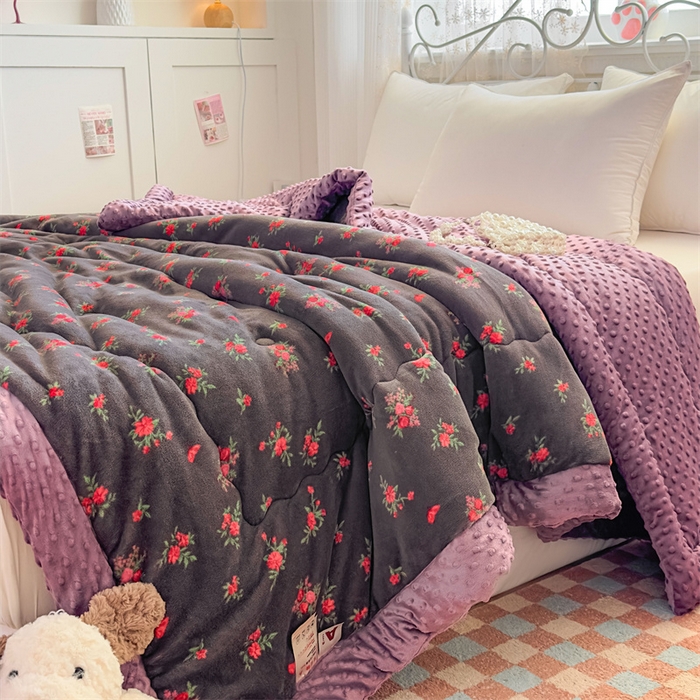 91家纺网 家纺一手货源 找家纺 默忆 2025新款牛奶绒豆豆被被子被芯 玫瑰