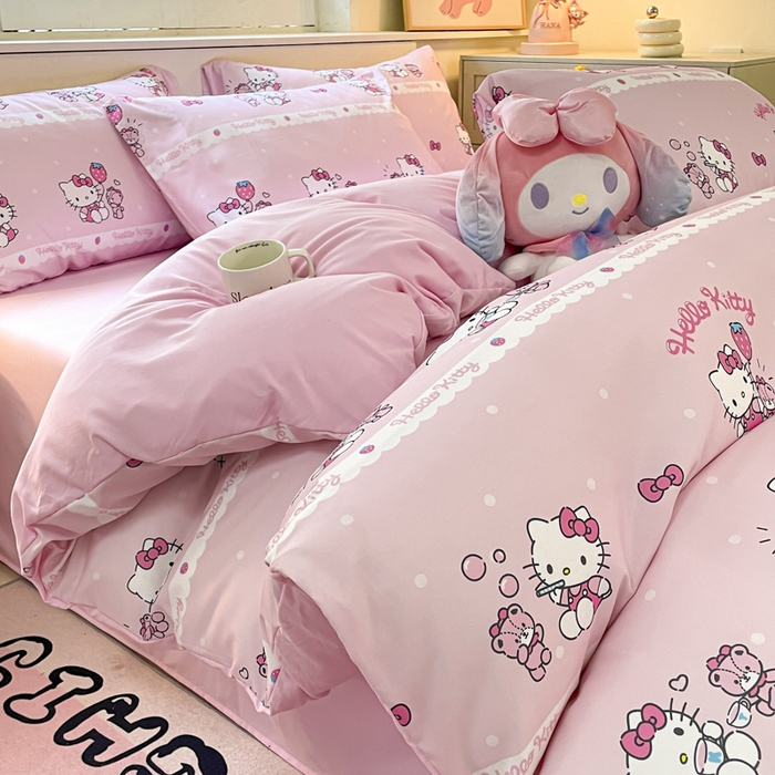 港岛妹妹 2025新款云朵水洗工艺三丽鸥四件套 三丽鸥-草莓甜心kt猫