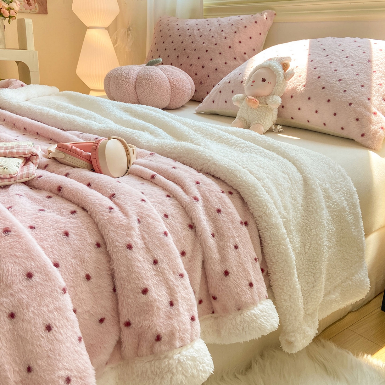 91家纺网 家纺一手货源 找家纺 （总）眠势力 2025新款兔毛绒毛毯冬季加绒加厚盖毯兔兔绒保暖毯子带拉链-小清新系列