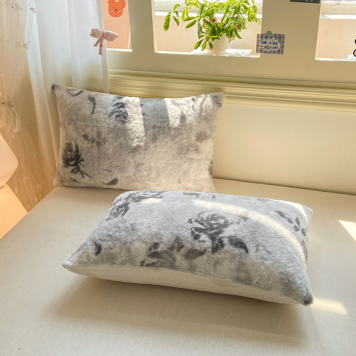 91家纺网 家纺一手货源 找家纺 眠势力 2025新款兔毛绒毛毯冬季加绒加厚盖毯兔兔绒保暖毯子带拉链-小清新系列 水墨玫瑰