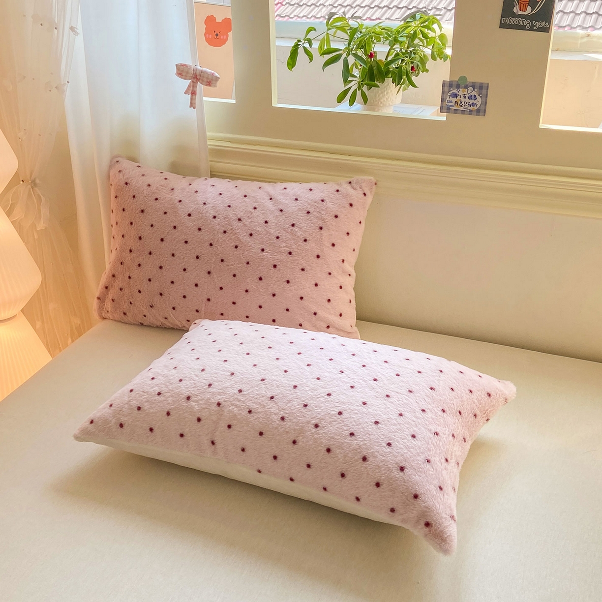 91家纺网 家纺一手货源 找家纺 眠势力 2025新款兔毛绒毛毯冬季加绒加厚盖毯兔兔绒保暖毯子带拉链-小清新系列 波点豆沙