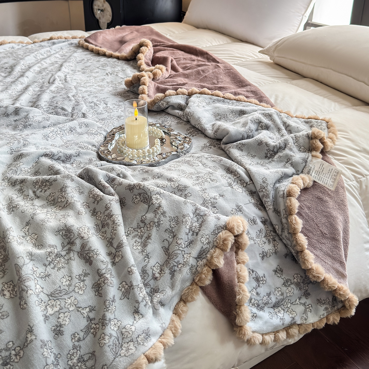 91家纺网 家纺一手货源 找家纺 艾咪-Amy ntmy 2025新款毛球款法式复古风牛奶绒双层毯毛毯毯子 梦花影