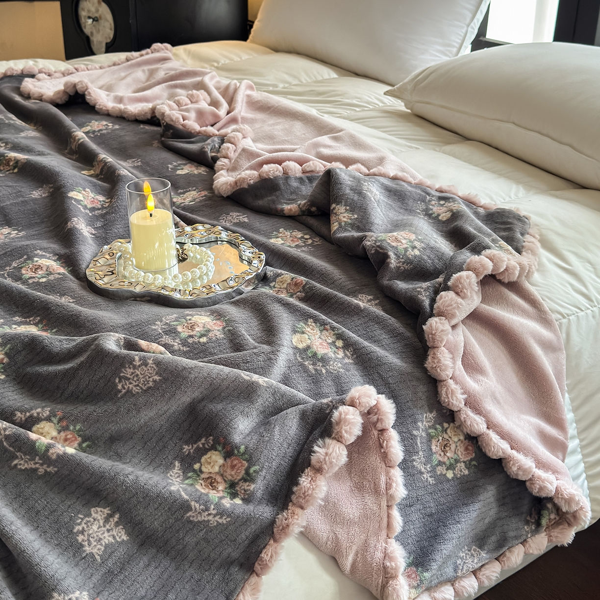 91家纺网 家纺一手货源 找家纺 艾咪-Amy ntmy 2025新款毛球款法式复古风牛奶绒双层毯毛毯毯子 香榭