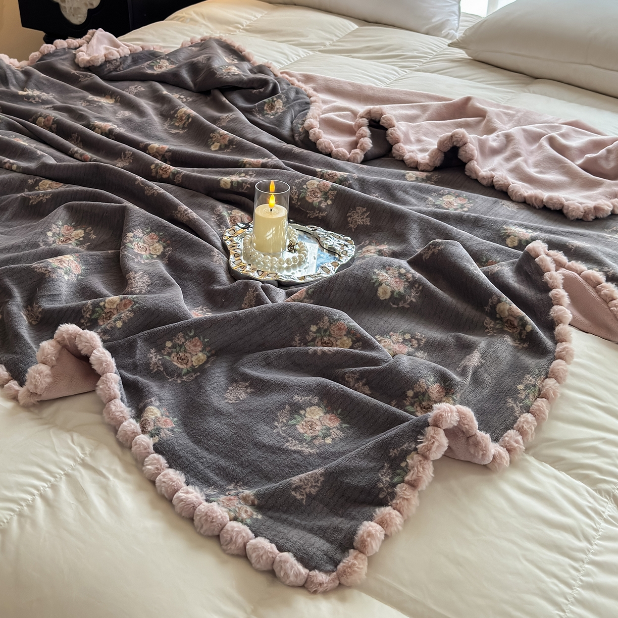 91家纺网 家纺一手货源 找家纺 艾咪-Amy ntmy 2025新款毛球款法式复古风牛奶绒双层毯毛毯毯子 香榭