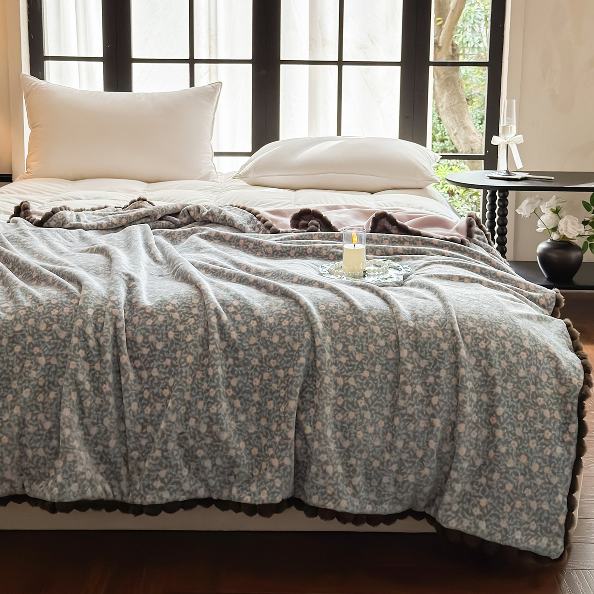 91家纺网 家纺一手货源 找家纺 艾咪-Amy ntmy 2025新款毛球款法式复古风牛奶绒双层毯毛毯毯子 丽夏