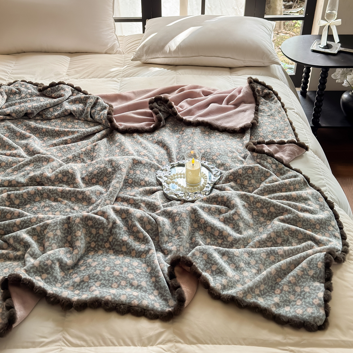 91家纺网 家纺一手货源 找家纺 艾咪-Amy ntmy 2025新款毛球款法式复古风牛奶绒双层毯毛毯毯子 丽夏