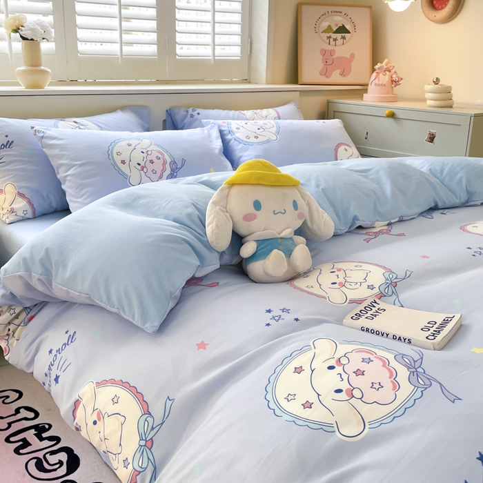 91家纺网 家纺一手货源 找家纺 港岛妹妹 2025新款云朵水洗工艺三丽鸥四件套 三丽鸥-蛋糕玉桂狗