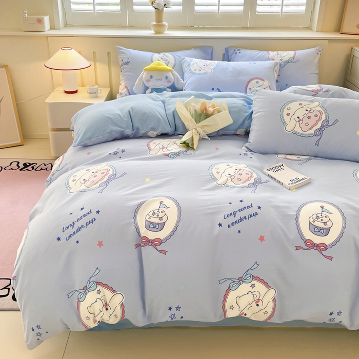 91家纺网 家纺一手货源 找家纺 港岛妹妹 2025新款云朵水洗工艺三丽鸥四件套 三丽鸥-蛋糕玉桂狗