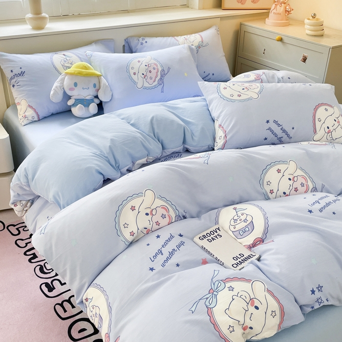 91家纺网 家纺一手货源 找家纺 港岛妹妹 2025新款云朵水洗工艺三丽鸥四件套 三丽鸥-蛋糕玉桂狗