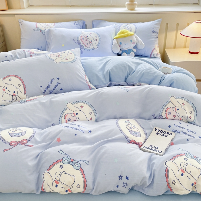 91家纺网 家纺一手货源 找家纺 港岛妹妹 2025新款云朵水洗工艺三丽鸥四件套 三丽鸥-蛋糕玉桂狗