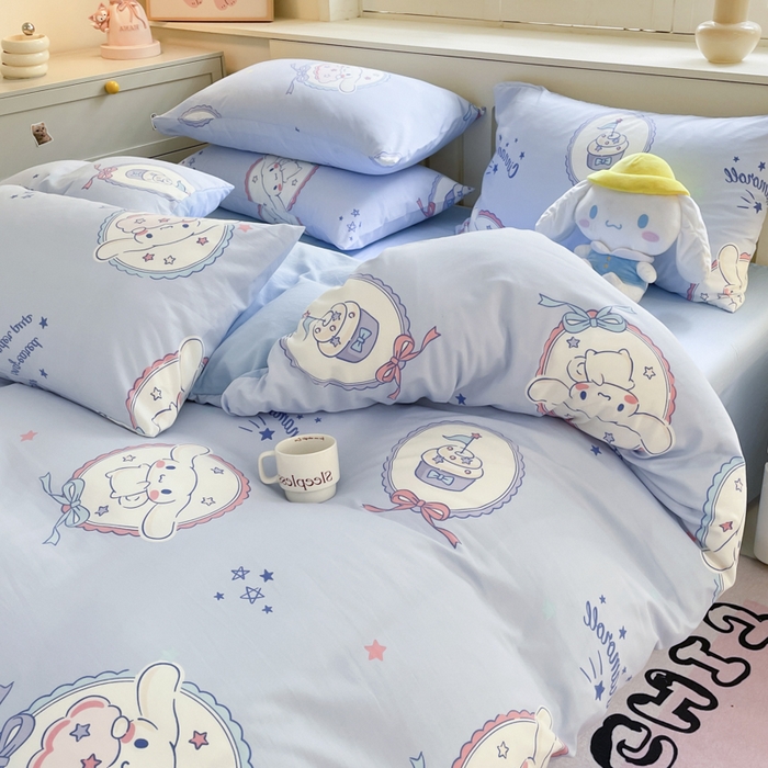 91家纺网 家纺一手货源 找家纺 港岛妹妹 2025新款云朵水洗工艺三丽鸥四件套 三丽鸥-蛋糕玉桂狗