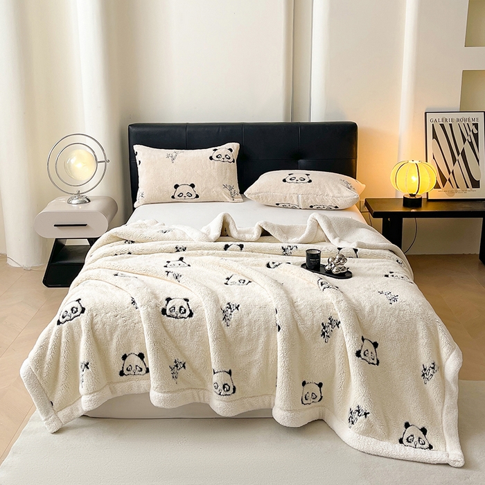 91家纺网 家纺一手货源 找家纺 （总）可恩欣 2025新款舒棉绒提花双层毛毯-留白-羽墨