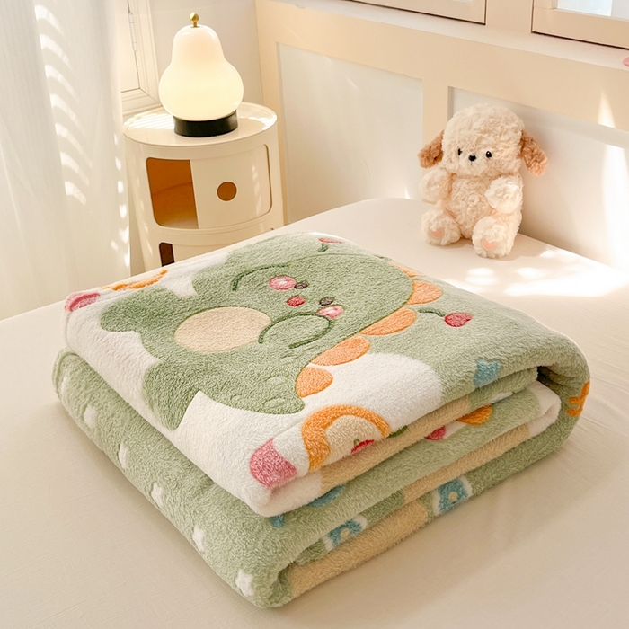 川悦生活 2025新款高克重双面雪花绒印花毛毯三件套 毛毯甜系龙龙