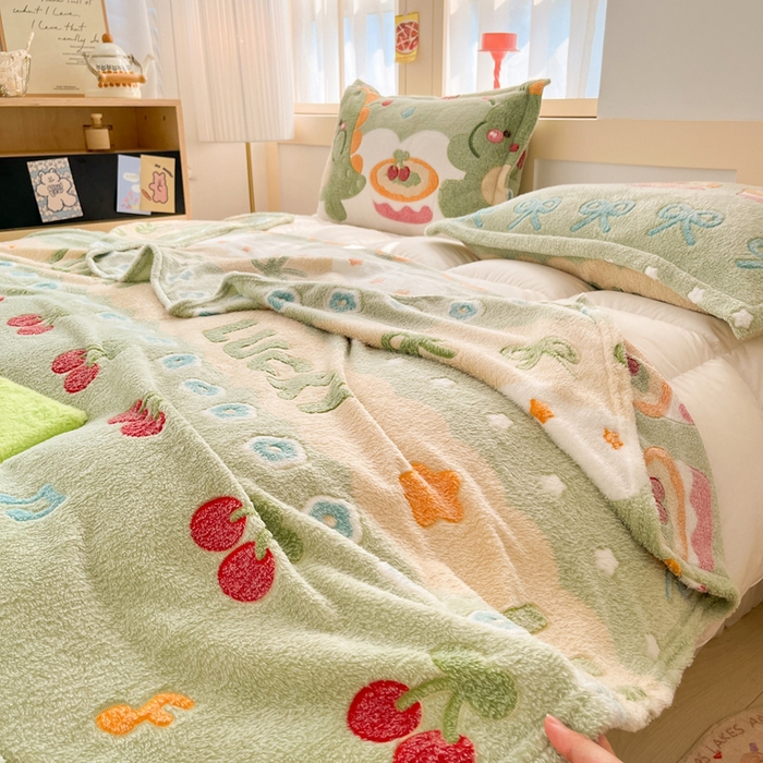 91家纺网 家纺一手货源 找家纺 川悦生活 2025新款高克重双面雪花绒印花毛毯三件套 毛毯甜系龙龙