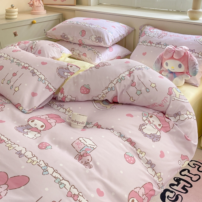 91家纺网 家纺一手货源 找家纺 港岛妹妹 2025新款云朵水洗工艺三丽鸥四件套 三丽鸥-蝴蝶结美乐蒂