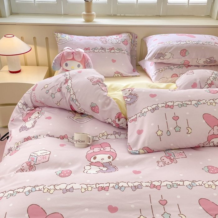 91家纺网 家纺一手货源 找家纺 港岛妹妹 2025新款云朵水洗工艺三丽鸥四件套 三丽鸥-蝴蝶结美乐蒂