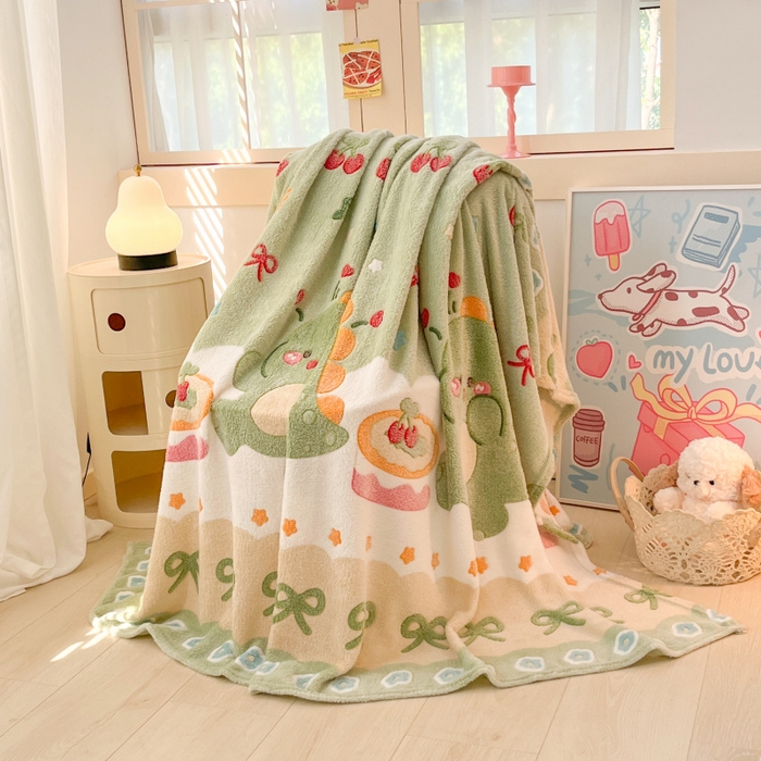 91家纺网 家纺一手货源 找家纺 川悦生活 2025新款高克重双面雪花绒印花毛毯三件套 毛毯甜系龙龙