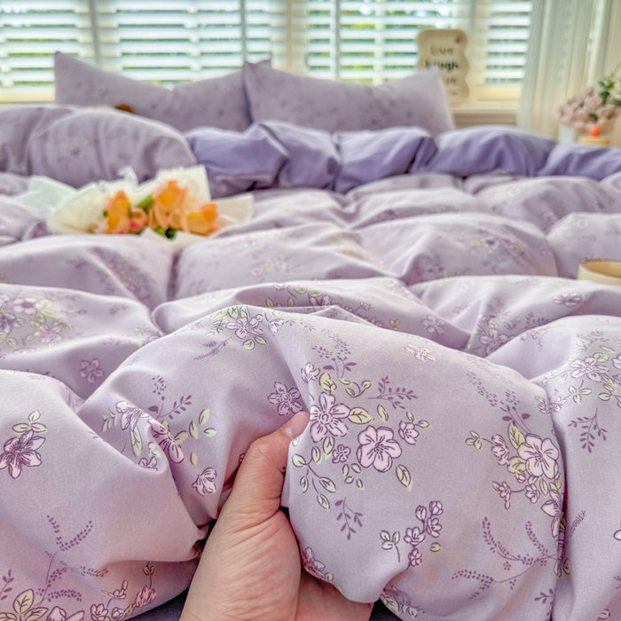 91家纺网 家纺一手货源 找家纺 仟岸家纺 2025新款亲肤舒适水洗棉四件套系列 紫浔