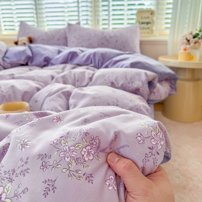 91家纺网 家纺一手货源 找家纺 仟岸家纺 2025新款亲肤舒适水洗棉四件套系列 紫浔